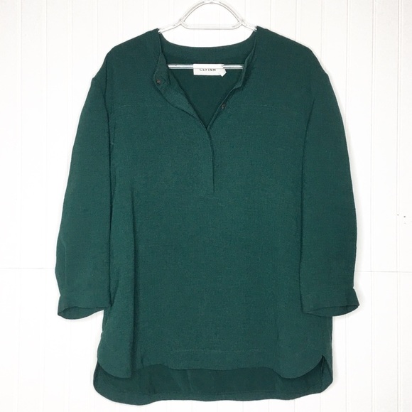 Cefinn Half Button Layered Forest Green Blouse - Picture 1 of 8